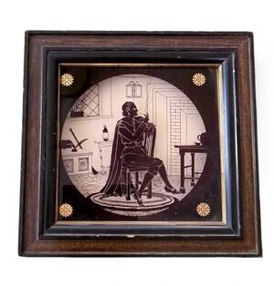 C&A Richards Boston Reverse Painted Glass Silhouette Mayflower John Alden
